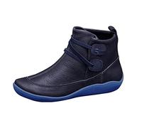 Botas deportivas de fondo plano impermeables para mujer, botas de tobillo planas de punta redonda para mujer, botines acolchados de espuma viscoelástica, zapatos de estilo rancho para trabajo de
