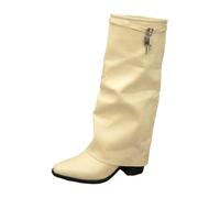 Botas Elegantes de tacón con caña Fruncida, Estilo Moderno hasta la Rodilla, Mujer, sofisticadas y versátiles para Vestir y Tiempo Libre en otoño e Invierno, con Vestidos