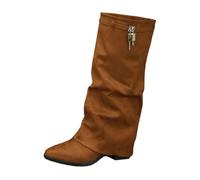 Botas Elegantes de tacón con caña Fruncida, Estilo Moderno hasta la Rodilla, Mujer, sofisticadas y versátiles para Vestir y Tiempo Libre en otoño e Invierno, con Vestidos
