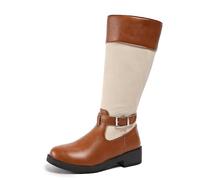 Botas extralargas de invierno con diseño de cuero de dos tonos con cremallera trasera para un uso cómodo durante todo el día, botas largas elegantes y versátiles para cada ocasión, botas casuales