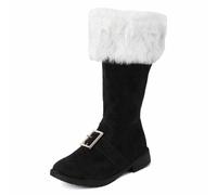 Botas genéricas para mujer y hombre de Santa Claus antideslizantes con cremallera lateral bota de Navidad de peluche caliente botines mediados altos cómodos de Navidad suaves para el período de