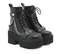 Botas góticas para Mujer, Botas de Plataforma Punk de tacón Alto, Botines de tacón Grueso con Cremallera Lateral, Botas Cortas pequeñas, Botas de Locomotora con Cadena de Metal,Negro,40