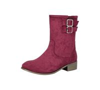 Botas gruesas de media pantorrilla para mujer, botas occidentales para mujer, botines de punta de almendra, cómodos botines casuales con doble hebilla, calzado para caminar al aire libre, para salidas
