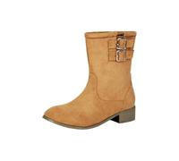 Botas gruesas de media pantorrilla para mujer, botas occidentales para mujer, botines de punta de almendra, cómodos botines casuales con doble hebilla, calzado para caminar al aire libre, para salidas