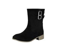 Botas gruesas de media pantorrilla para mujer, botas occidentales para mujer, botines de punta de almendra, cómodos botines casuales con doble hebilla, calzado para caminar al aire libre, para salidas