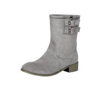 Botas gruesas de media pantorrilla para mujer, botas occidentales para mujer, botines de punta de almendra, cómodos botines casuales con doble hebilla, calzado para caminar al aire libre, para salidas