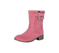 Botas gruesas de media pantorrilla para mujer, botas occidentales para mujer, botines de punta de almendra, cómodos botines casuales con doble hebilla, calzado para caminar al aire libre, para salidas