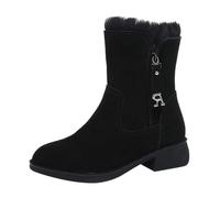 Botas gruesas de moda para mujer para primavera y otoño e invierno, de terciopelo grueso, con cremallera, de tubo medio, planas, no gruesas, botas de tubo medio, botas finas para mujer, Black, 39 EU