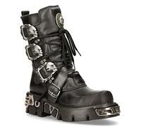 Botas hasta la Pantorrilla Unisex New Rock M.391-S1 de Cuero Negro Metalizado con Calavera Punk Gótico 8