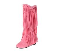 Botas hasta la rodilla con flecos para mujer, botas invisibles para aumentar la altura, botines de gamuza sintética, calzado cómodo para salidas informales, festivales de música y eventos temáticos