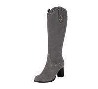 Botas Hasta La Rodilla Con Remaches Botas Largas De Ante for Mujer Botas Altas Elásticas Con Tacón De Bloque Botas Tradicionales Tacones Altos Con Cremallera for Otoño E Invierno(Gray,43 EU)