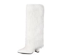 Botas hasta La Rodilla De Pelo Sintético Punta Tacón Aguja Botas Moda Declaración Elegante para Invierno Otoño Fiesta Noche Noche Oficina Viaje Diario,Blanca,35 EU