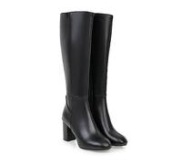 Botas hasta la rodilla para mujer Tacón grueso Punta redonda Botas hasta la rodilla con cremallera lateral Tacones de bloque de cuero sintético Botas de montar de pantorrilla ancha más,Negro,45