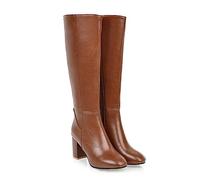 Botas hasta la rodilla para mujer Tacón grueso Punta redonda Botas hasta la rodilla con cremallera lateral Tacones de bloque de cuero sintético Botas de montar de pantorrilla ancha más,Marrón,45
