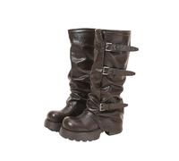 Botas hasta la Rodilla para Mujeres bajitas Talla 5-8, Botas de Plataforma góticas Retro para Noches de Club, Viajes y atuendos de Festival,Marrón,35 EU