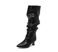 Botas hasta la Rodilla Plisadas con Punta Puntiaguda para Mujer,Botas largas de Fiesta Elegantes con tacón Gatito a la Moda,Botas Altas Vaquero Occidental de tacón bajo Sexy,1black,40 EU