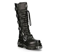 Botas hasta las Rodillas New Rock 272-S1 de Cuero Negro Metalizado con Cierre con Cordones y Hebilla Estilo Emo Gótico 8