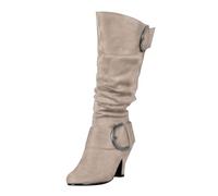 Botas holgadas de media pantorrilla para mujer, botas bohemias de tacón medio para mujer, botines occidentales con puntera de almendra, cómodos zapatos casuales con doble hebilla, calzado al aire