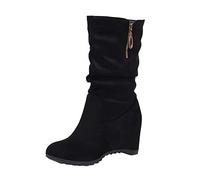 Botas holgadas de media pantorrilla para mujer, botas de cuña a media pantorrilla para mujer, botines antideslizantes, elegantes, con puntera de almendra, zapatos formales con cremallera lateral