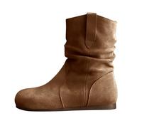 Botas holgadas de media pantorrilla para mujer, botas planas de media pantorrilla para mujer, botines de punta redonda, cómodos botines casuales con suela antideslizante, calzado para caminar al aire