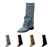 Botas holgadas hasta la rodilla para mujer, botas de tacón bajo de bloque para mujer, botines sólidos y cómodos para salidas informales, eventos occidentales y uso de fin de semana, diseño relajado