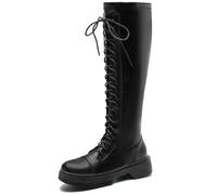 Botas Impermeables de Mujer hasta la Rodilla, Botas de Montar con Plataforma Gruesa y Cordones, Antideslizantes y cómodas para Moto, Trabajo, Caminar, Viajar