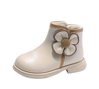Botas infantiles de invierno con forro cálido, botas de invierno para niñas y niñas, planas, antideslizantes, lisas, con cremallera lateral, cálidas y cálidas y para niñas, botas de otoño, Blanco, 23