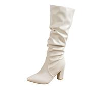 Botas Largas Botines Con Tacón, Elegantes Bota De Alto, Boots Con Cremallera Botas De Piel Para Mujer Botines Alto Moteras Bota De Caña Ancha, Boots De Invierno Casual Elegante Mujer, Cremallera