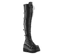 Botas largas de cuña punk para mujer, para otoño e invierno, botas por encima de la rodilla, para cosplay, plataforma alta, botas góticas de tacón alto, Black, 43 1/3 EU