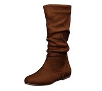 Botas largas de invierno para mujer, elegantes, de ante, media altura, botas occidentales, con cremallera, color liso, botas de nieve largas, café, 41 EU