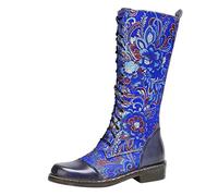 Botas largas étnicas bordadas, botas para mujer, botas de motocicleta, botas de mujer, botas de lluvia hasta la rodilla, talla 9, Blue, 37.5 EU