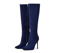 Botas largas hasta la rodilla de 4 pulgadas para mujer, botas altas de tacón puntiagudo, de gamuza, cómodas, sexy, valientes, color negro, talla 7, azul marino, 40.5 EU