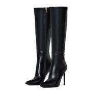Botas largas hasta la rodilla de 4 pulgadas para mujer, botas altas de tacón puntiagudo, de gamuza, cómodas, sexy, valientes, color negro, talla 7, Brave Black, 40.5 EU