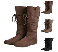 Botas largas informales, botines para mujer, zapatos de invierno elegantes, prácticas, botas de invierno para mujer, elegantes y redondas, planas con cordones y suela antideslizante, botas cortas