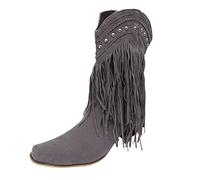 Botas Largas para Mujer Botas Casuales a Media con Flecos Tassel Chunky Heel para Mujer de