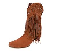 Botas Largas para Mujer Botas Casuales a Media con Flecos Tassel Chunky Heel para Mujer de