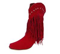 Botas Largas para Mujer Botas Casuales a Media con Flecos Tassel Chunky Heel para Mujer de