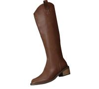 Botas largas para mujer, botas largas de invierno, botas largas, botas de mujer, con cremallera, botas de invierno, botas de vaquero, botas altas de piel, marrón, 37 EU