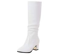 Botas largas para mujer, elegantes botines con tacón de oveja larga, botas largas hasta la rodilla, botas clásicas, botas de vaquero puntiagudas, botas de caballero cálidas, Blanco, 36 EU