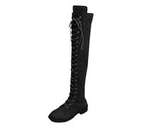 Botas largas para mujer forradas con tacón cuadrado - Botas por encima de la rodilla Botas de ante de cuero Elegante suela elegante y práctica Botas altas hasta la rodilla para el tiempo libre Botas