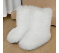 Botas Lindas y peludas, Botas de Piel sintética para Mujeres, Botas de Nieve cálidas, Zapatos de Invierno con Peluche White European-size-40⅔