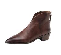 Botas marrones retro de estilo británico para mujer para primavera y otoño, botas individuales para mujer, tacón medio, punta puntiaguda, tacón grueso, botas cortas y botines con cremallera para