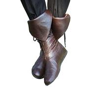 Botas medievales, 1 par de botas de piel sintética, botas renacentistas medievales para cosplay, Halloween, botas de cuero de caballero gótico vikingo, botas de media pantorrilla para hombre, para
