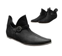 SIULAS Botas Medievales Botas Cortas de Las Mujeres Zapatos Planos de Cuero de la PU de los Hombres con Hebilla Ajustable Botines de Cuero Retro para Hombres Mujeres,Negro,42