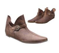 Botas Medievales Botas Cortas de Las Mujeres Zapatos Planos de Cuero de la PU de los Hombres con Hebilla Ajustable Botines de Cuero Retro para Hombres Mujeres,Marrón,38