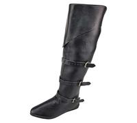 Botas medievales con hebilla plana para hombre, botas retro de media pantorrilla, cómodas, zapatos casuales para uso diario, vaqueros, talla 13 de ancho, Black, 37 1/3 EU