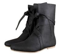 Botas Medievales de Caballero de Cuero PU, Botas Medievales renacentistas para Cosplay, Botas Vintage para Hombres y Mujeres, Zapatos con Cordones de Fondo Plano,Negro,40 EU