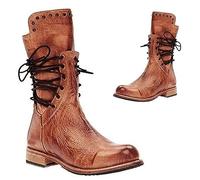 Botas medievales de cosplay para mujer, botas de piel sintética, botas de media pantorrilla, retro, punk, con cordones, tacones bajos, botas de motocicleta para otoño, invierno, botas LARP, zapatos