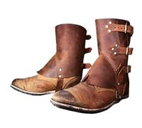 Botas Medievales Hombre,Funda Medieval para Botas 1 par de Polainas Medievales Cuero for Botas y Zapatos, Protectores piernas Impermeables, Accesorio Disfraz(Dark Brown a Pair)