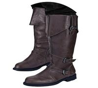 Botas medievales para hombre, botas de cosplay de media pantorrilla, botas de tacón bajo para Halloween, fiesta de disfraces y actuaciones, Brown, 42 1/3 EU